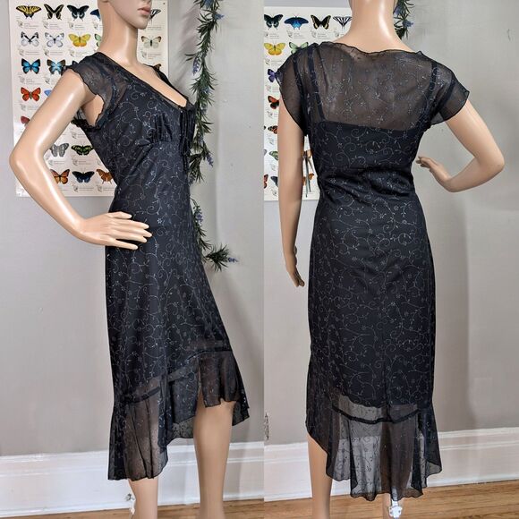 NWT Vintage 90s y2k Rampage Midi Dress Black Glitter Fairy Whimsygoth XL - Picture 3 of 13